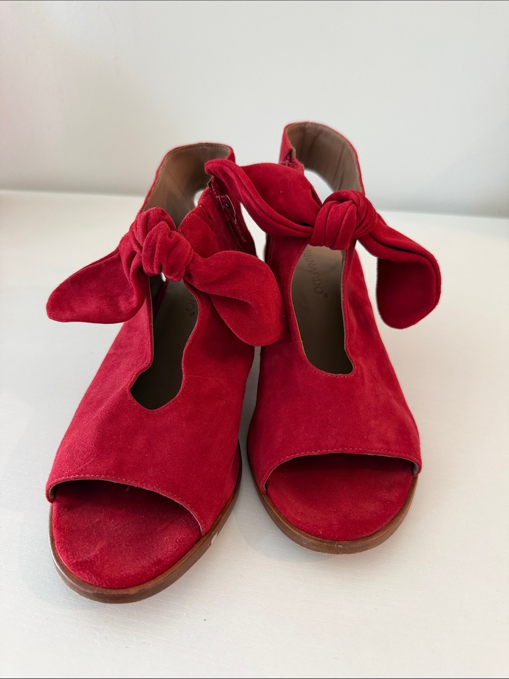 Anthropology Bernardo Red Suede Knot Peep-Toe Shoes